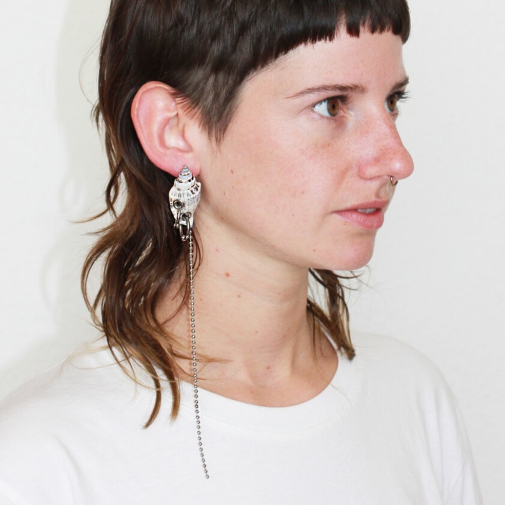 Corrine Goutos Selki single shell and steel earring